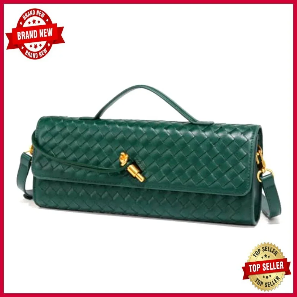 Small PU Leather Woven Satchel Crossbody Shoulder Bag Evening Clutch